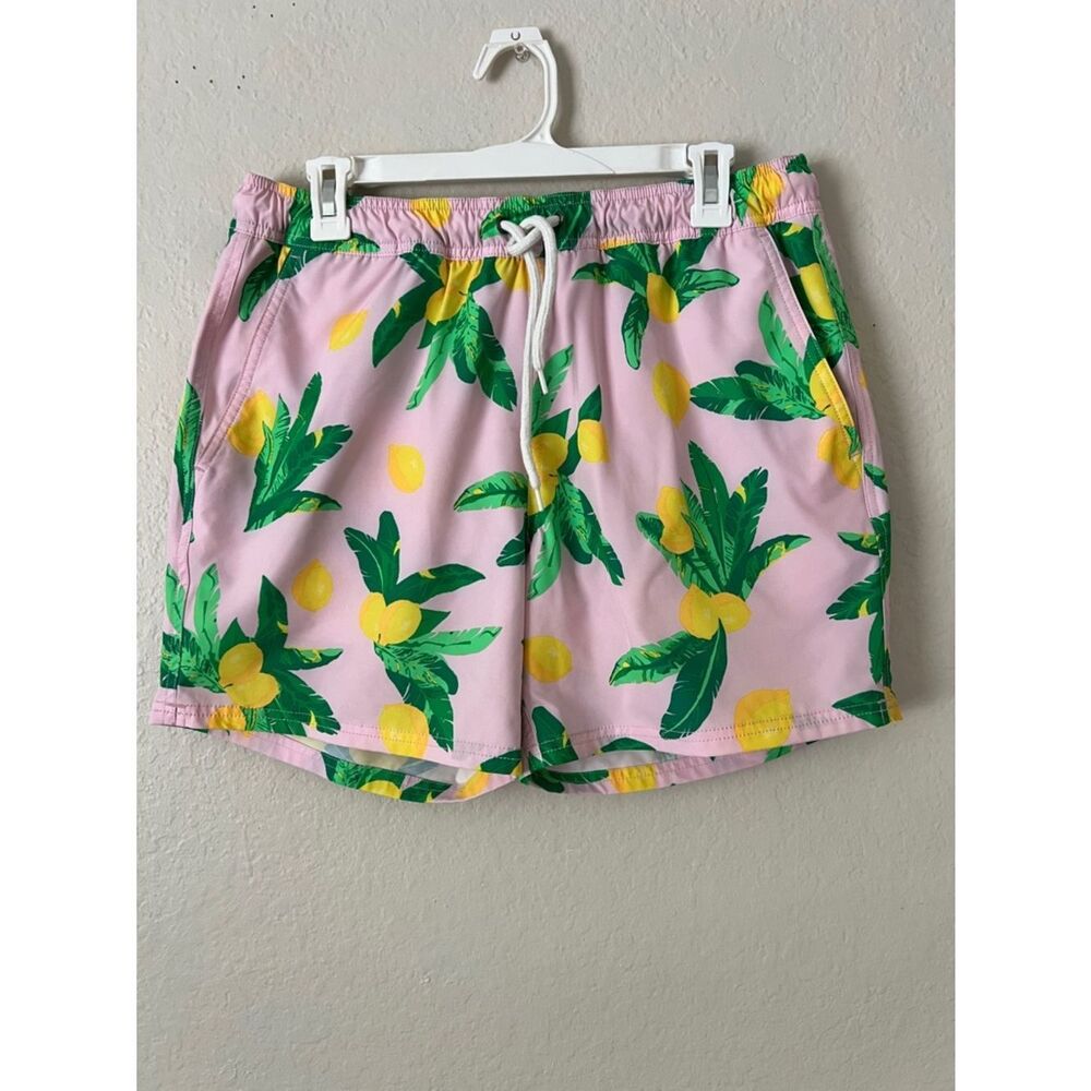 Like New! J. Crew Factory 6" Printed Swim Trunk Lemons in Pink/Yellow in Size M